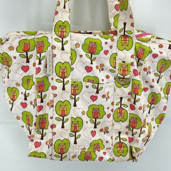 Sugarbooger Owl Tree Print Tote Shoulder Bag Lined Pockets Canvas Green - Picture 14 of 16